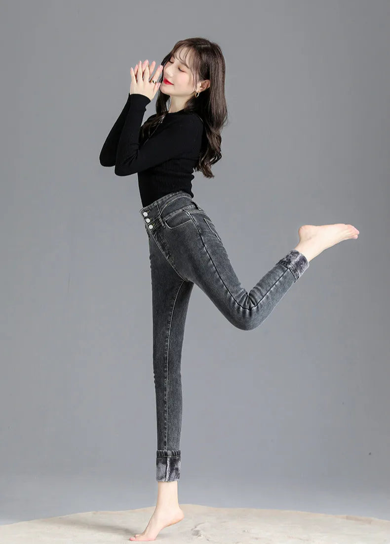 Thermal Winter Thick Fleece High-waist Warm Skinny Jeans