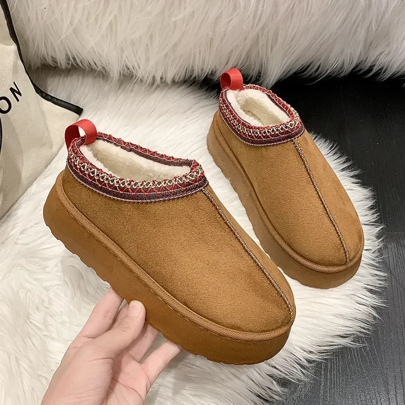 New Cashmere Warm Thick Soles Without Heel-covered Hair Half Slipper Cotton Shoes