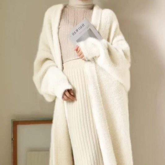 Long Cardigan new winter clothes Knitted fluffy long sleeves Cashmere sweater coat