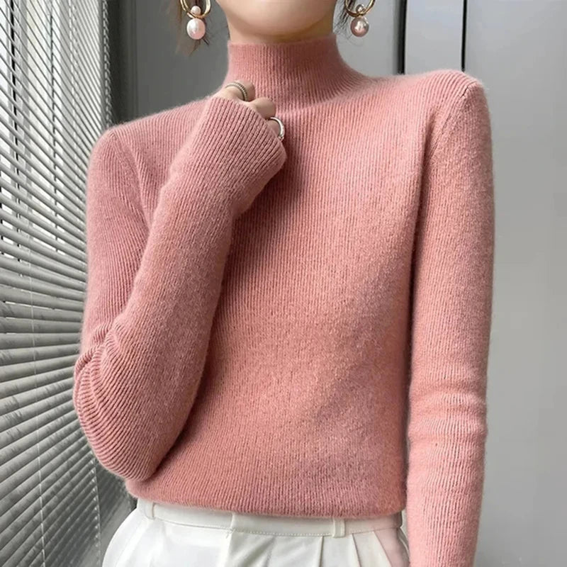 Solid Sweater Half Turtleneck Knitted Pullovers