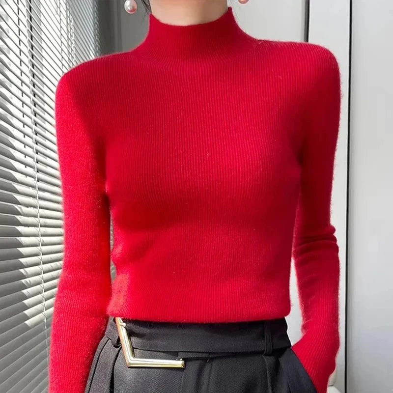 Solid Sweater Half Turtleneck Knitted Pullovers