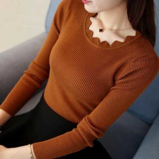 Casual Solid Slim Long Sleeve Knitted Sweater