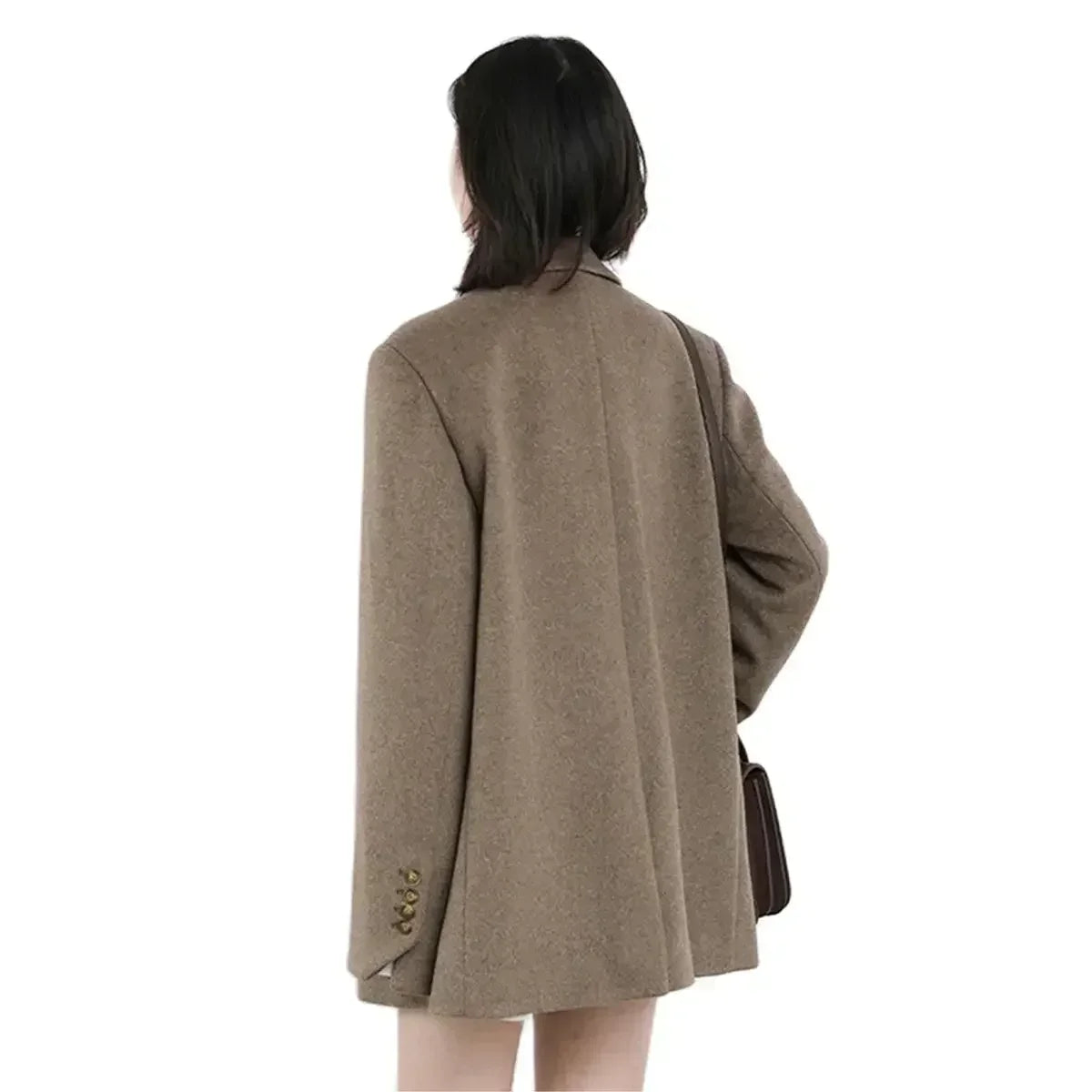 Women Wool Blend Coat Solid Mid-Long Woolen Blazer