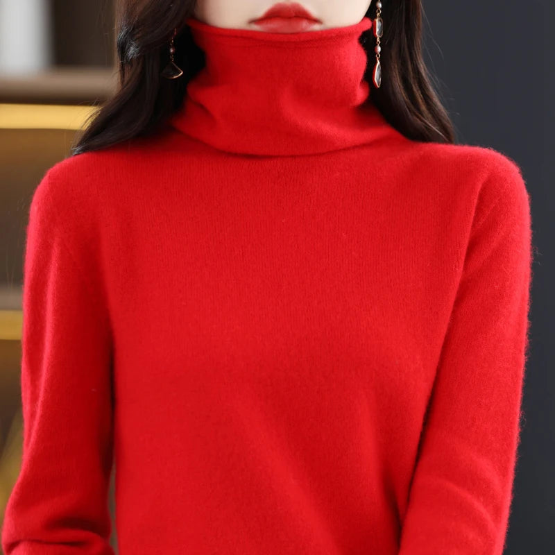 100% wool turtleneck Turtleneck Pullover Knitwear Solid Color Sweater