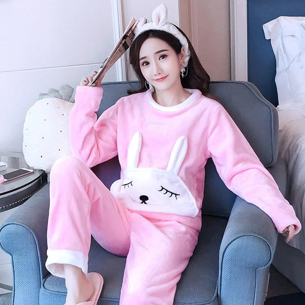 Fleece Thick Warm Women's Pajamas Set