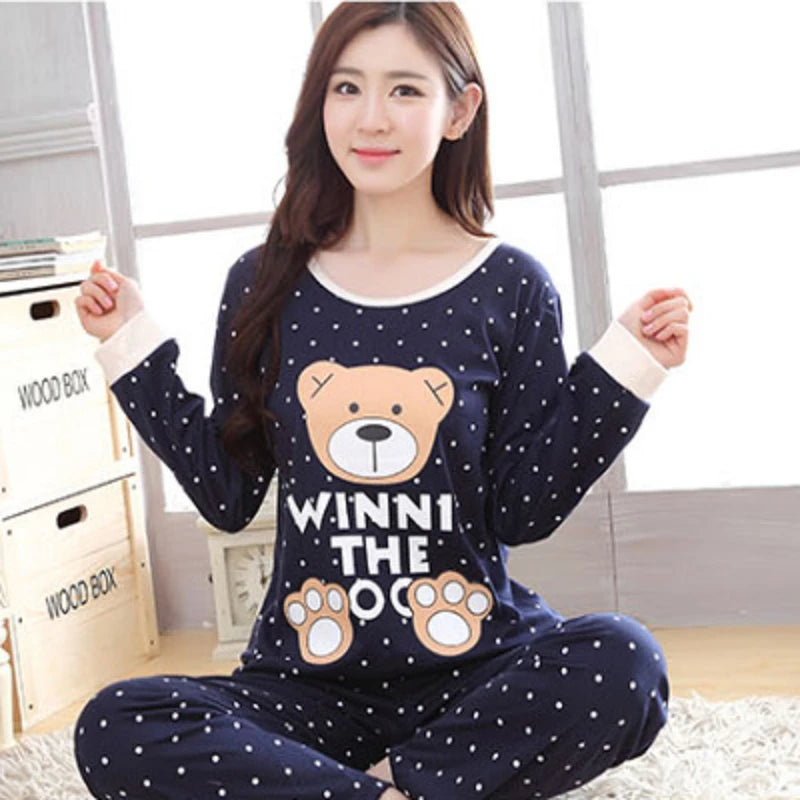 Thin 2 Pieces Cotton Round Neck Girls Pajamas Sets