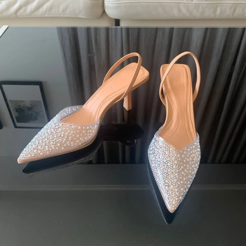 2024 Pearl Decoration Pointed Toe High Heels Elegant Shoes