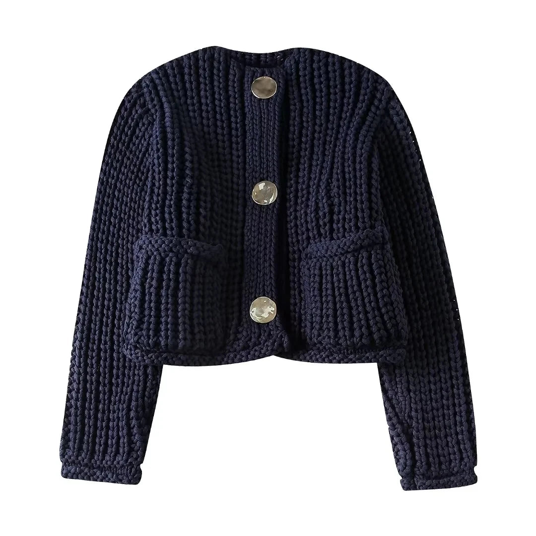 Knitted Cardigan Casual Button O-Neck Long Sleeve Female Sweater