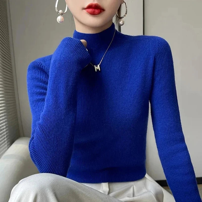 Solid Sweater Half Turtleneck Knitted Pullovers