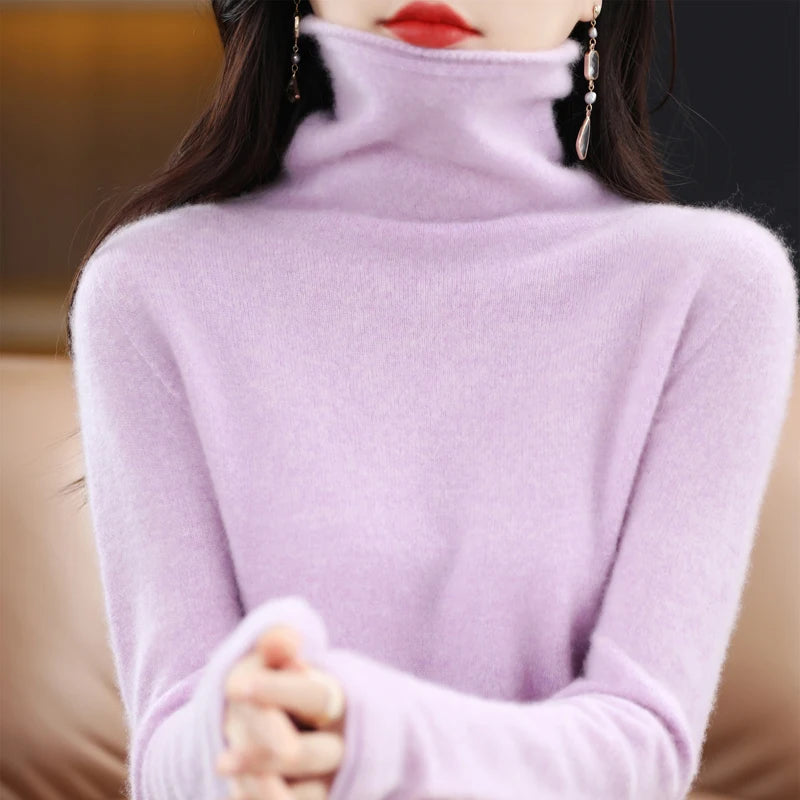 100% wool turtleneck Turtleneck Pullover Knitwear Solid Color Sweater