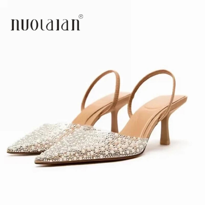 2024 Pearl Decoration Pointed Toe High Heels Elegant Shoes