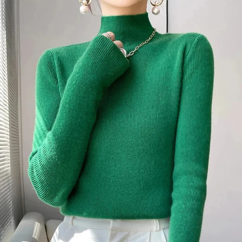 Solid Sweater Half Turtleneck Knitted Pullovers