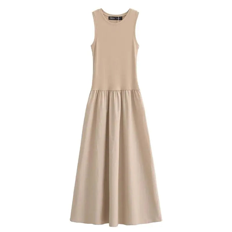 Sleeveless High Waist Slim Pleated Long Dress