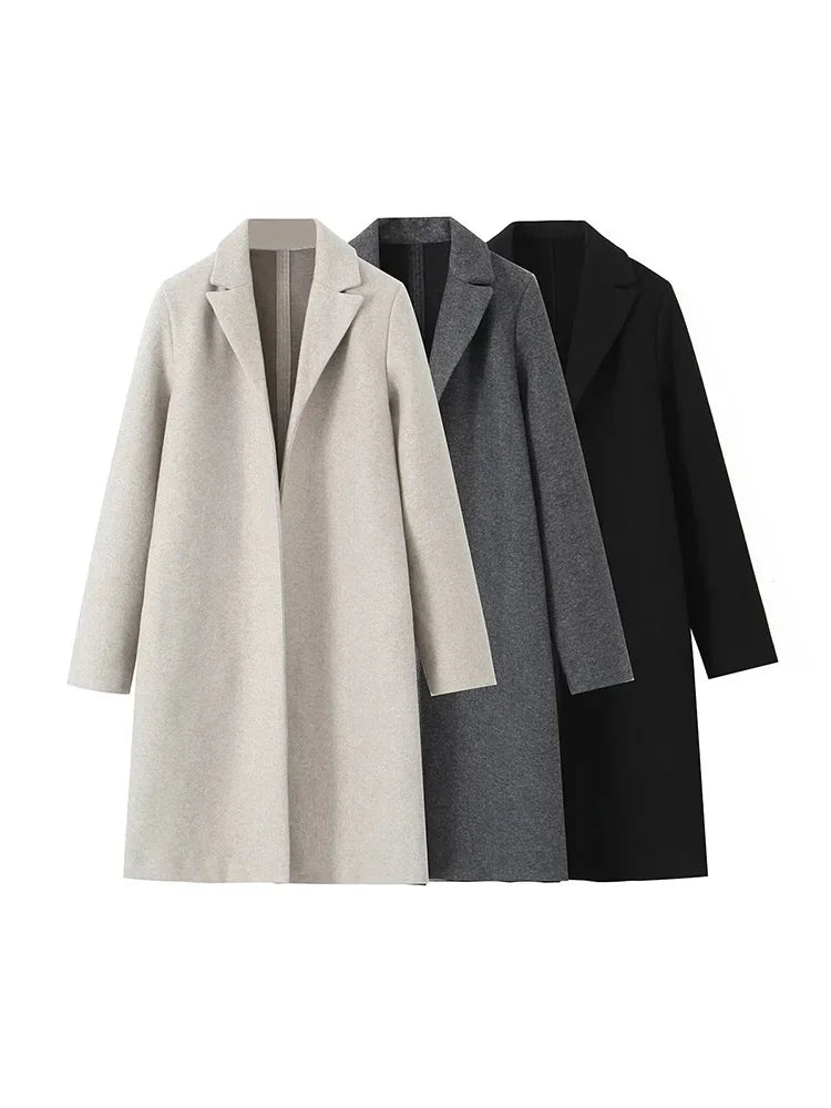 Solid Open Stitch Long Trench Vintage Coats