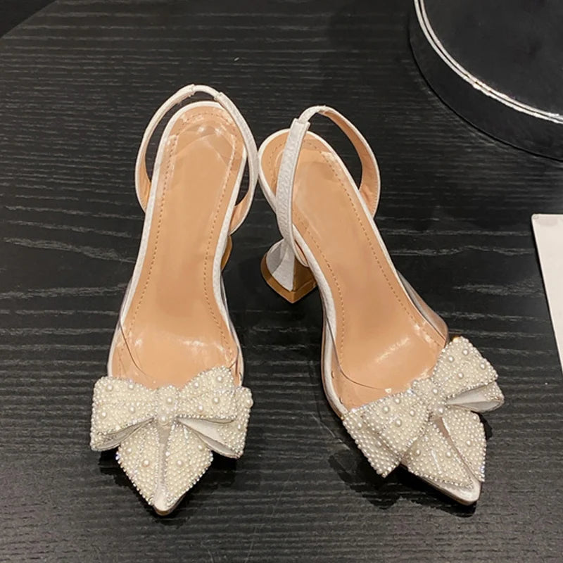 White Pearl Sexy Wedding Pointed Toe High Heels