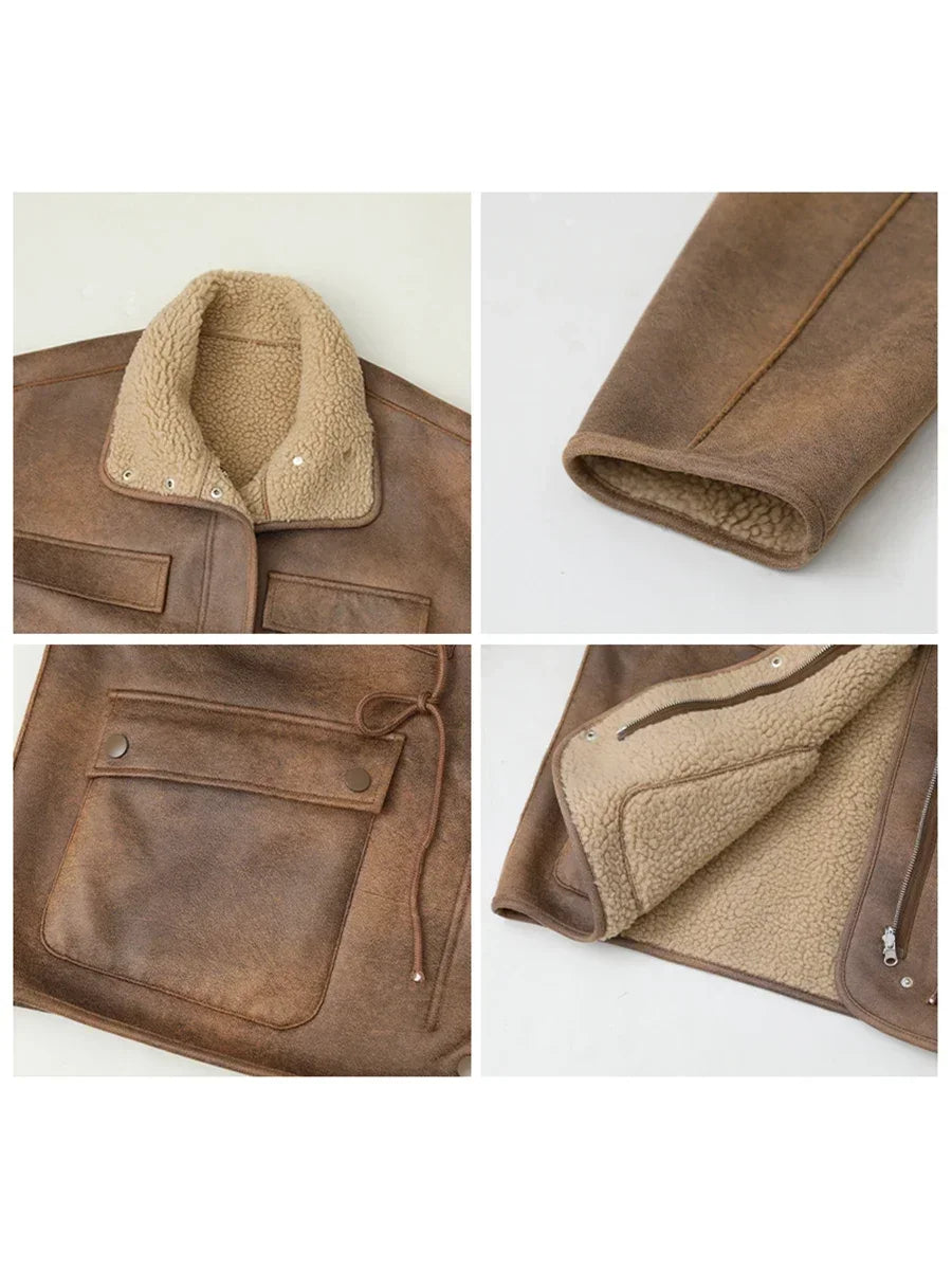 Women's Thick Warm Solid Suede Reversible Jacket