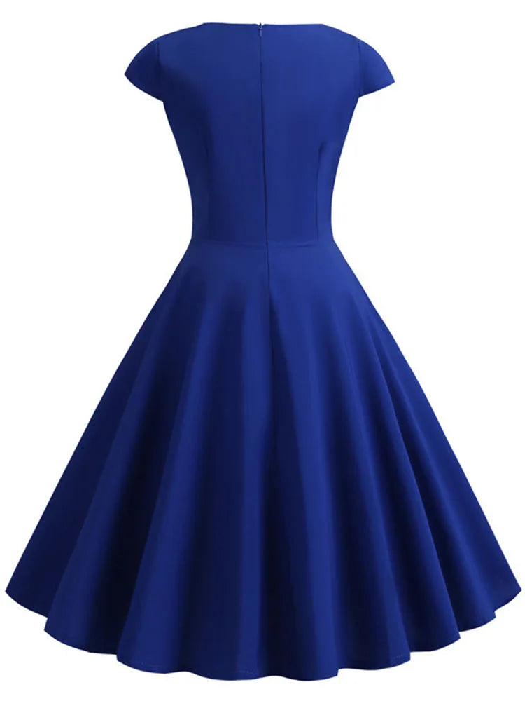 V Neck Vintage Elegant Retro Midi Dress