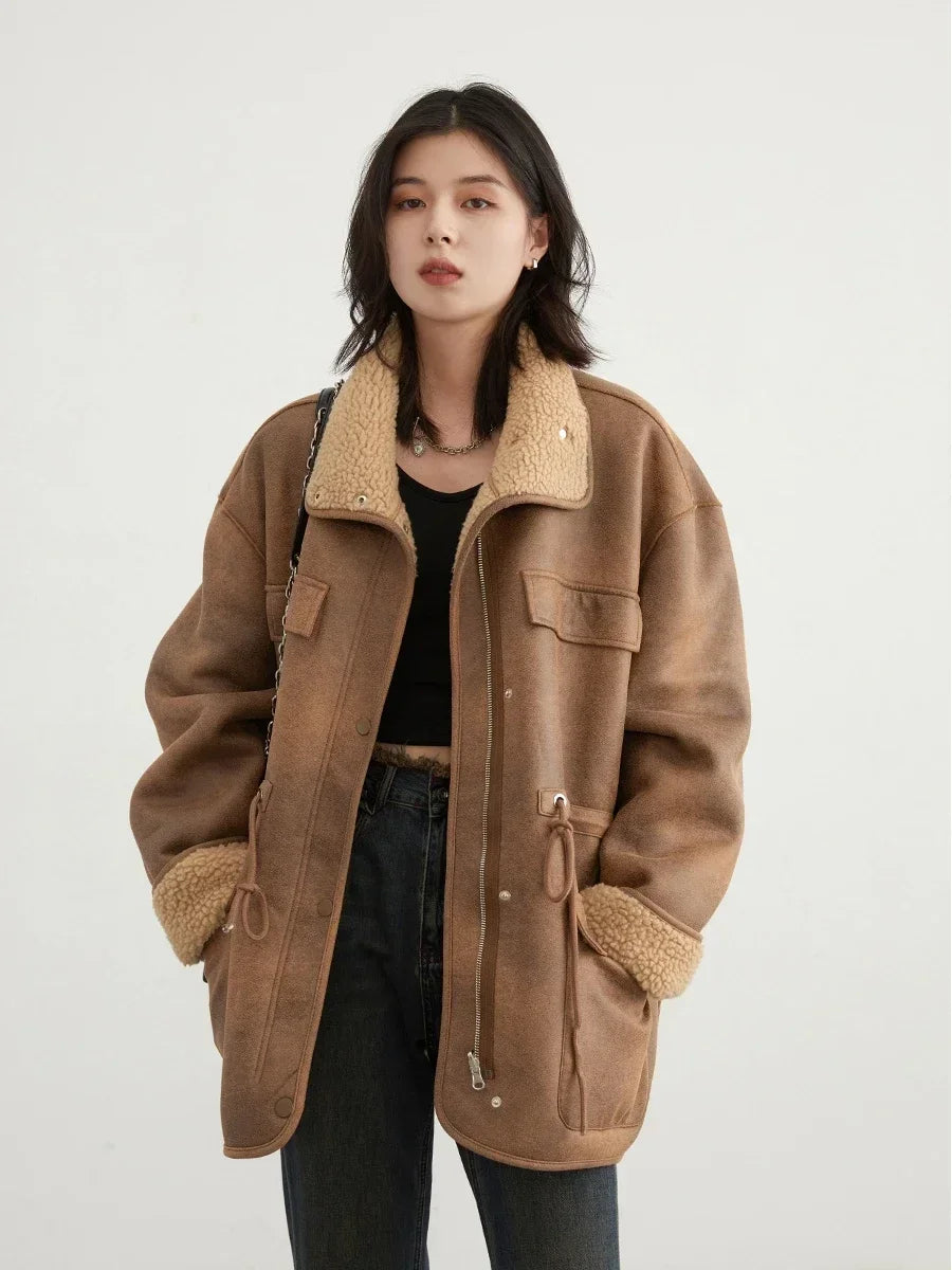 Women's Thick Warm Solid Suede Reversible Jacket