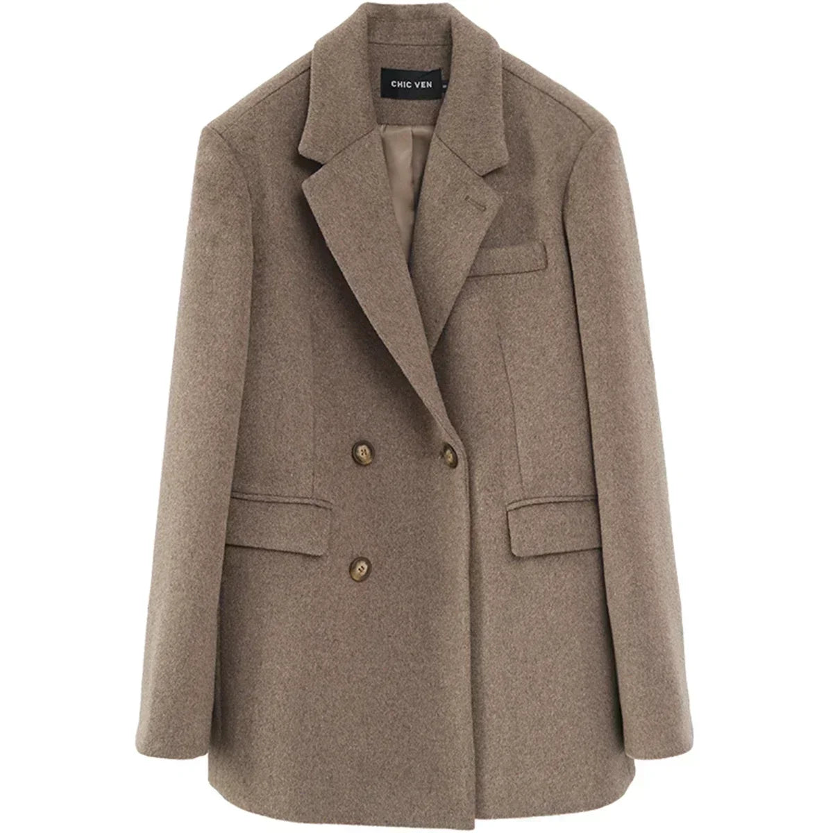 Women Wool Blend Coat Solid Mid-Long Woolen Blazer