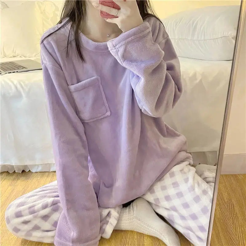 Fleece Thick Warm Women's Pajamas Set