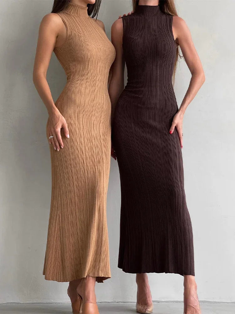 Sleeveless Knitwear Turtleneck Long Dress