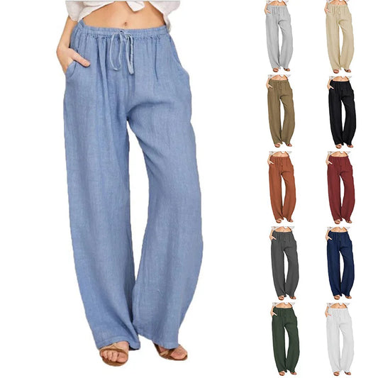 New Casual Women's Large Loose Cotton Hemp Casual Pants