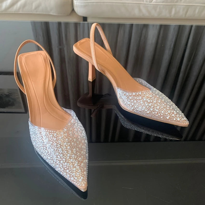 2024 Pearl Decoration Pointed Toe High Heels Elegant Shoes