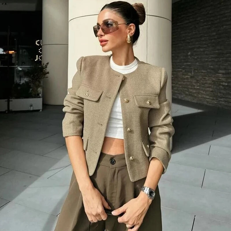 Woman Long Sleeve Cropped Elegant Jacket