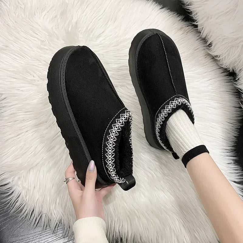 New Cashmere Warm Thick Soles Without Heel-covered Hair Half Slipper Cotton Shoes