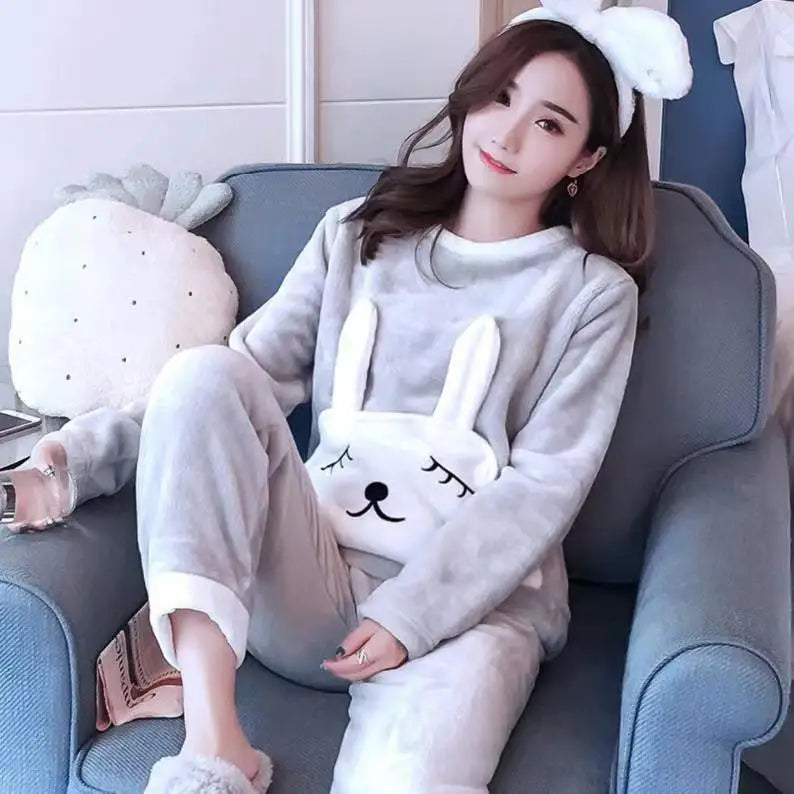 Fleece Thick Warm Women's Pajamas Set