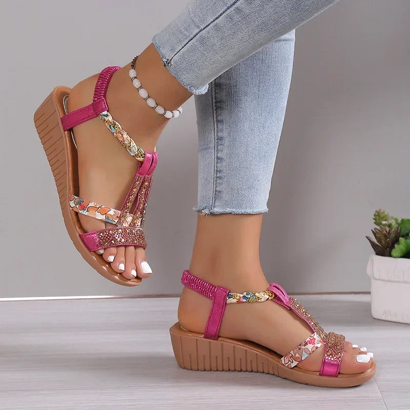 Women Wedge Rhinestones Casual Sandals