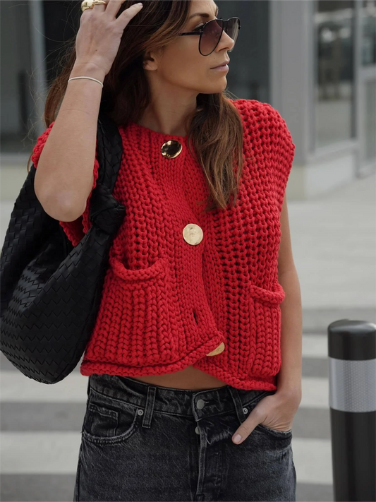 Crop Women Vest Solid Loose Casual Sweater