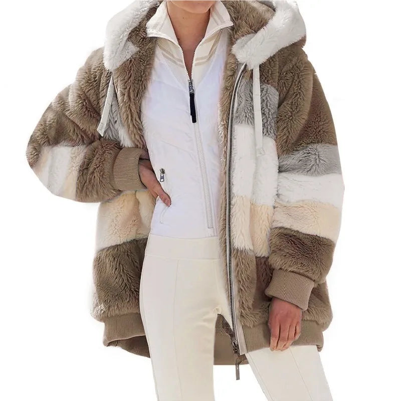 New Plush Pocket Hooded Streetwear Loose Outerwear Coat