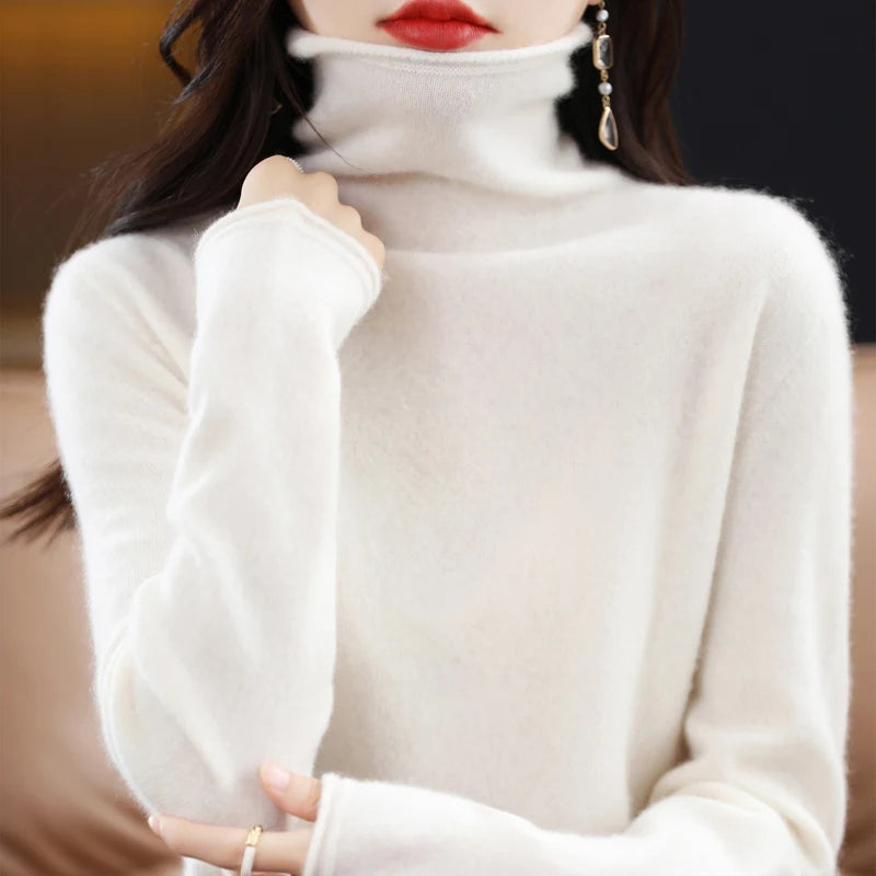 100% wool turtleneck Turtleneck Pullover Knitwear Solid Color Sweater