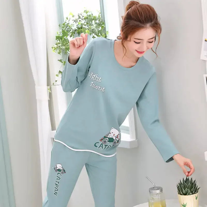 2024 Thin 2 Pieces Cotton Round Neck Pyjamas Set