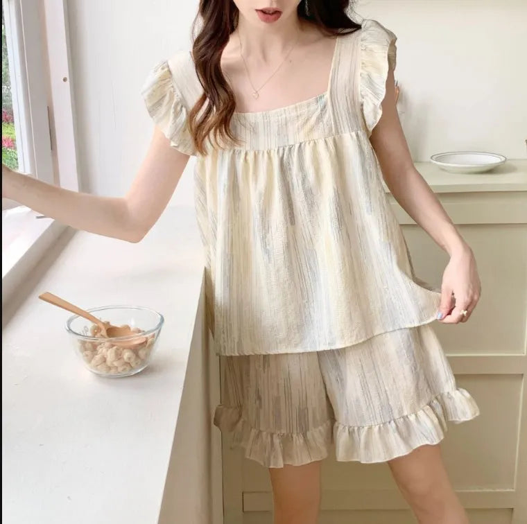 Women Sleeveless Bow Summer Cool Sleepwear Princess Pajama Sets