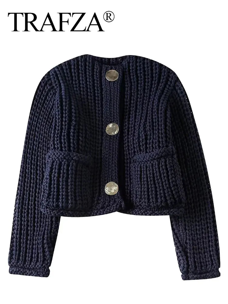 Knitted Cardigan Casual Button O-Neck Long Sleeve Female Sweater