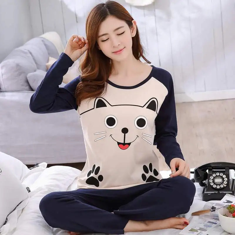 Thin 2 Pieces Cotton Round Neck Girls Pajamas Sets