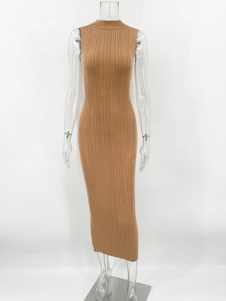 Sleeveless Knitwear Turtleneck Long Dress