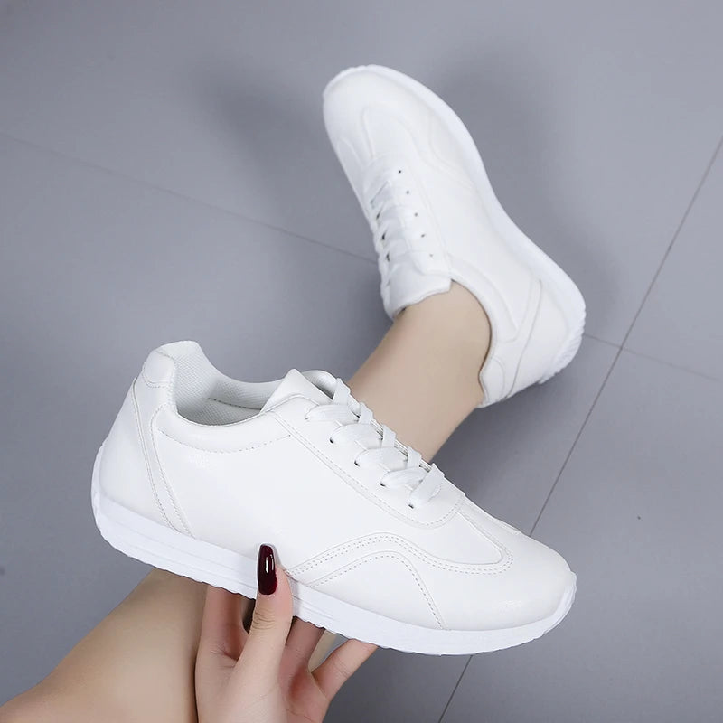 White Leather Comfortable Spring Sneakers