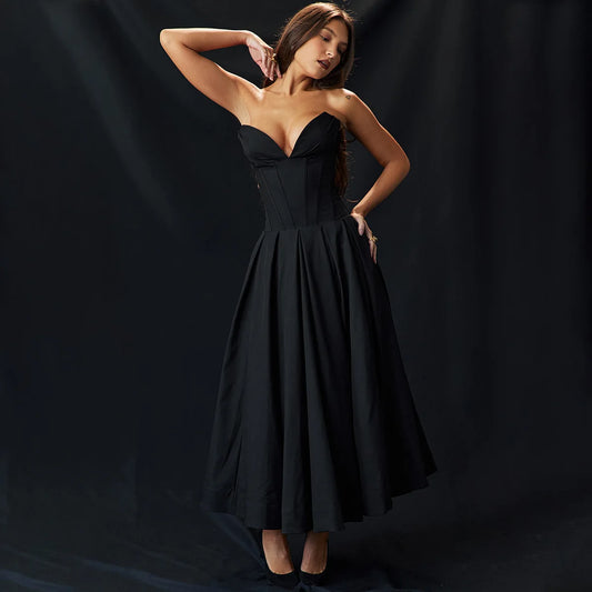 Black Elegant Dress Strapless Sexy Dress