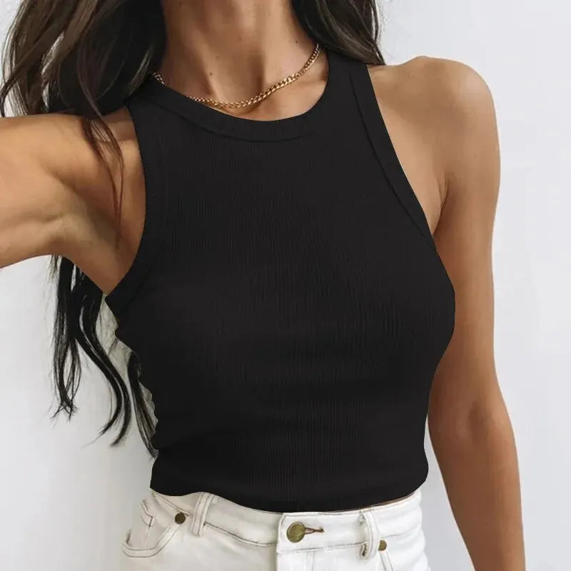 Women's Crop Sexy Off Shoulder O Neck Solid Tank Top