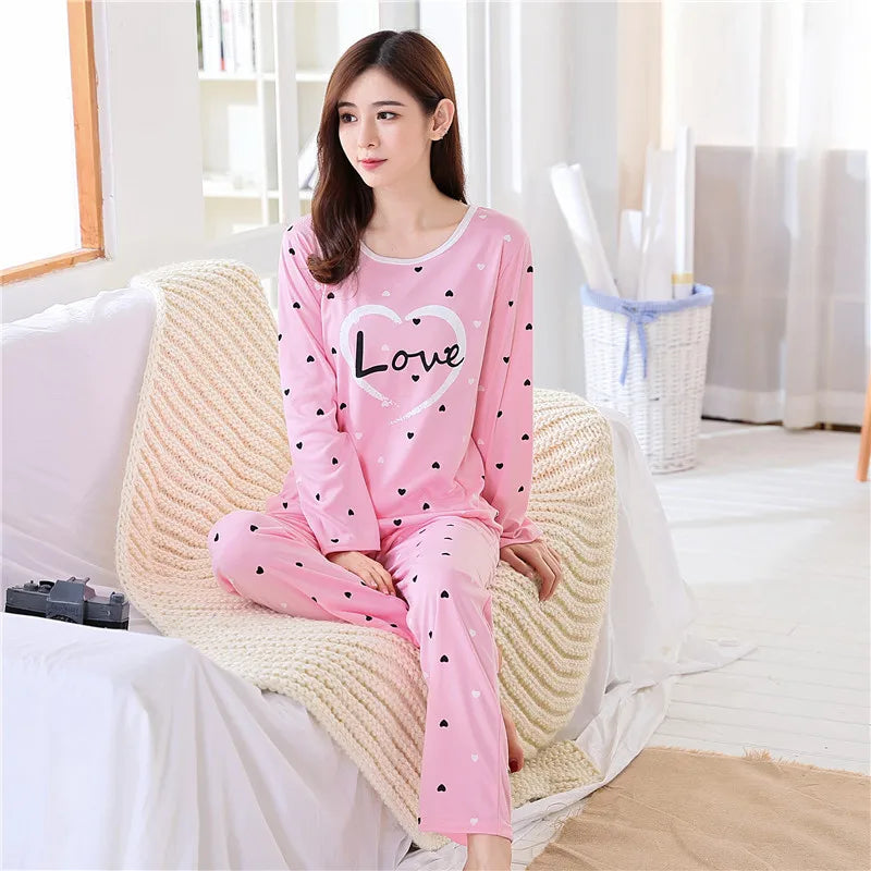 Thin 2 Pieces Cotton Round Neck Girls Pajamas Sets