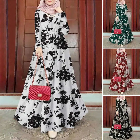 Spring Floral Printed Muslim Dress