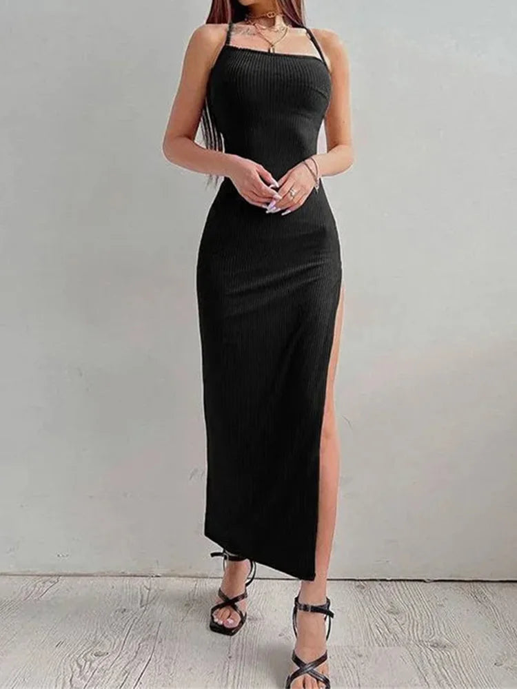 Sexy Long Bodycon Sleeveless Blackless Dress