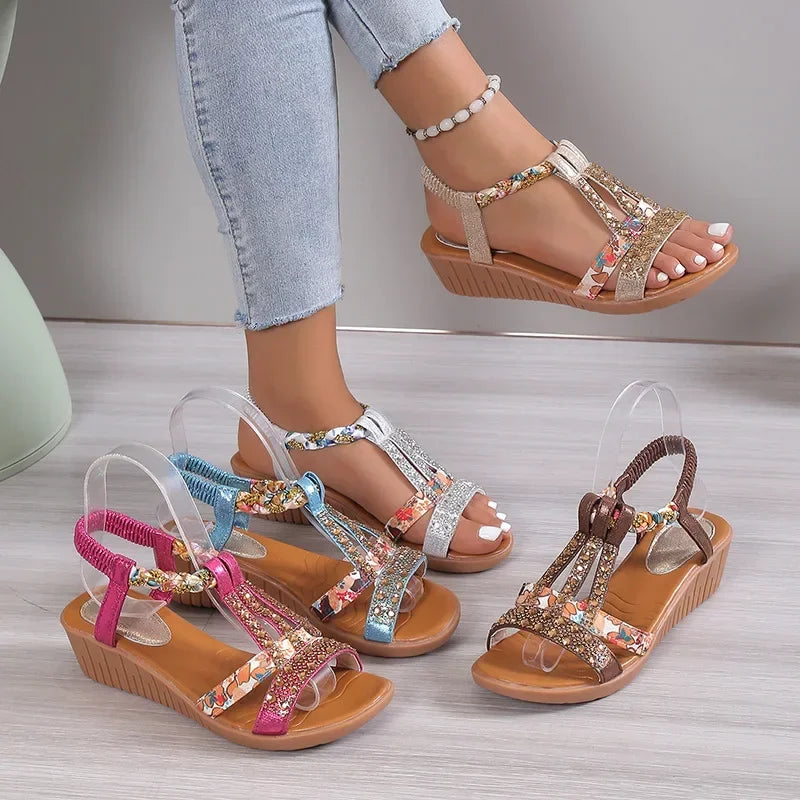 Women Wedge Rhinestones Casual Sandals