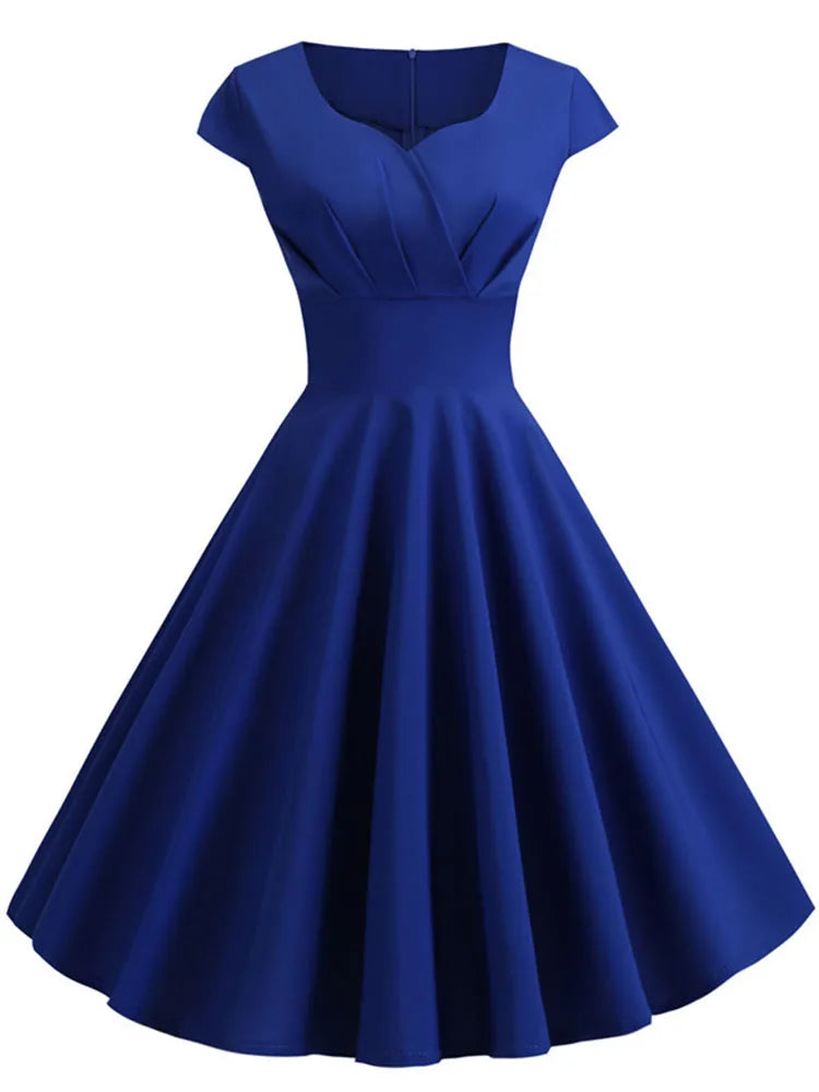 V Neck Vintage Elegant Retro Midi Dress