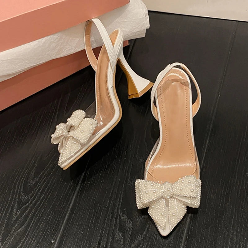 White Pearl Sexy Wedding Pointed Toe High Heels