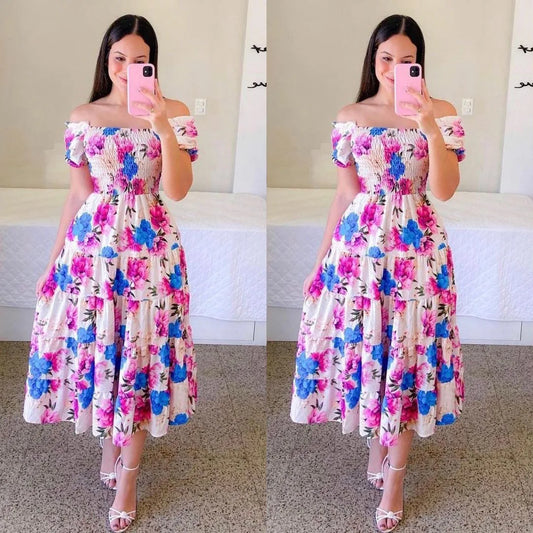 Elegant Off Shoulder Midi Dress 2024 Summer