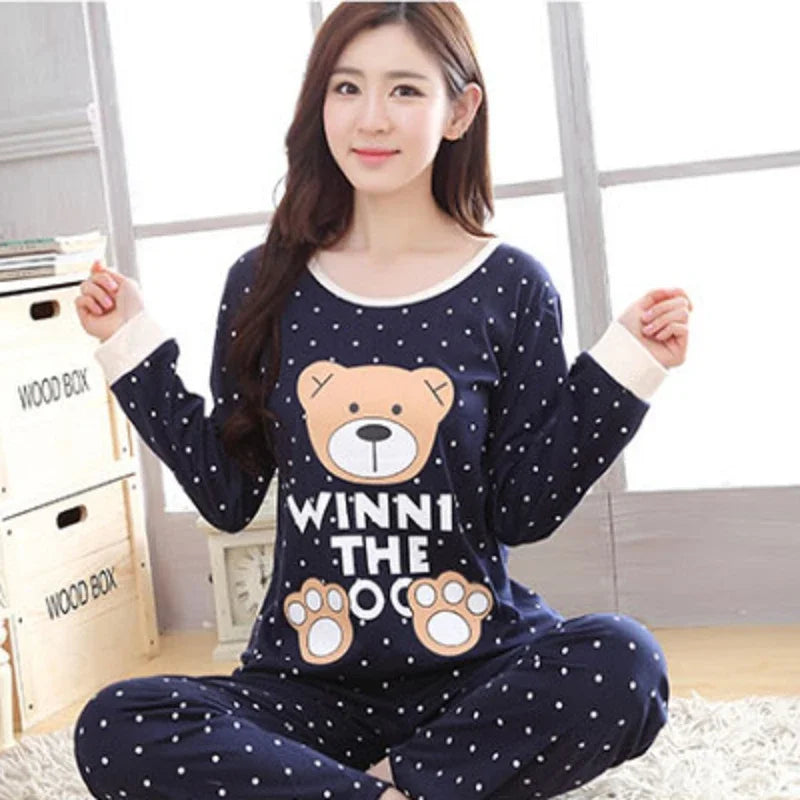 2024 Thin 2 Pieces Cotton Round Neck Pyjamas Set